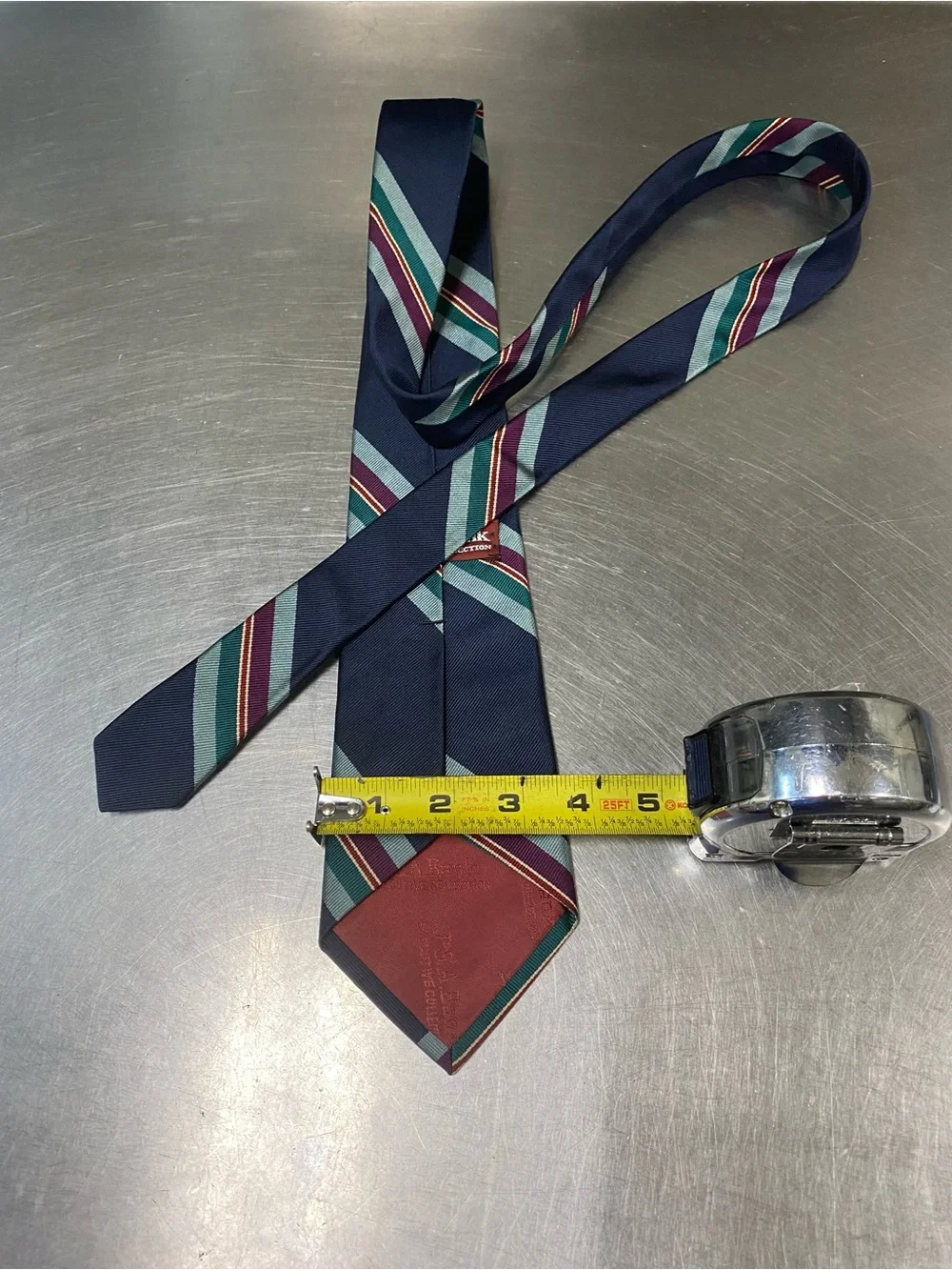 Navy Striped Men's Silk Tie with Green and Burgundy Bands